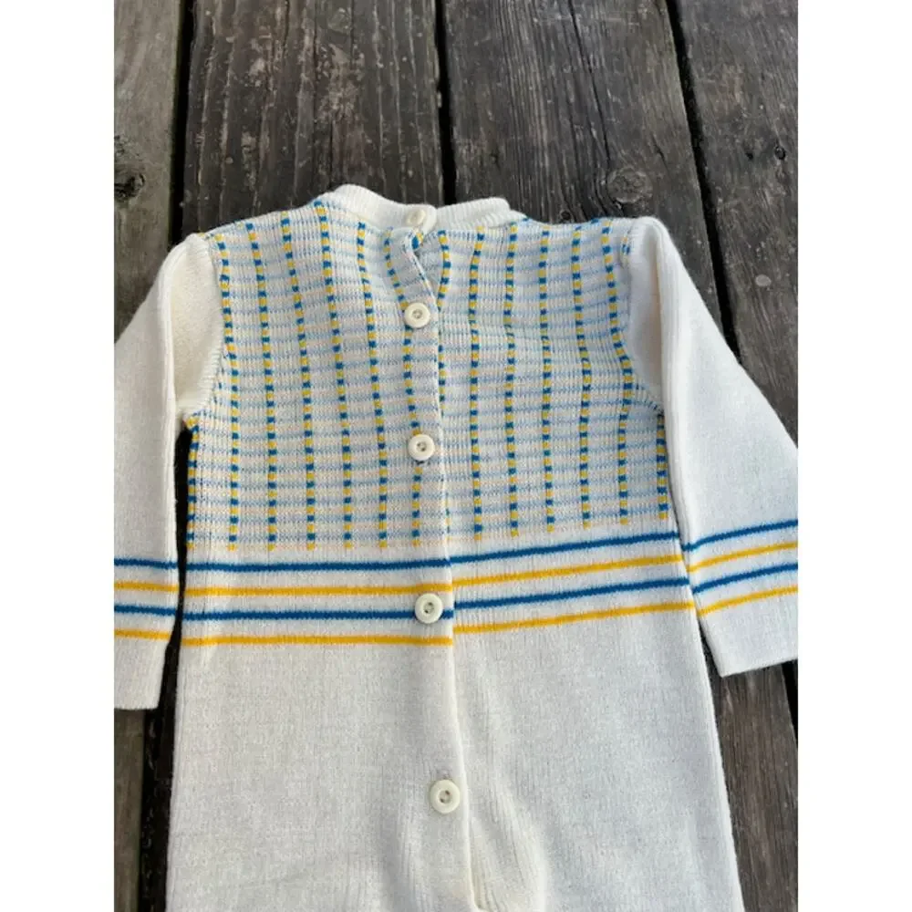 kids pajamas sweater knit footie vintage white blue yellow